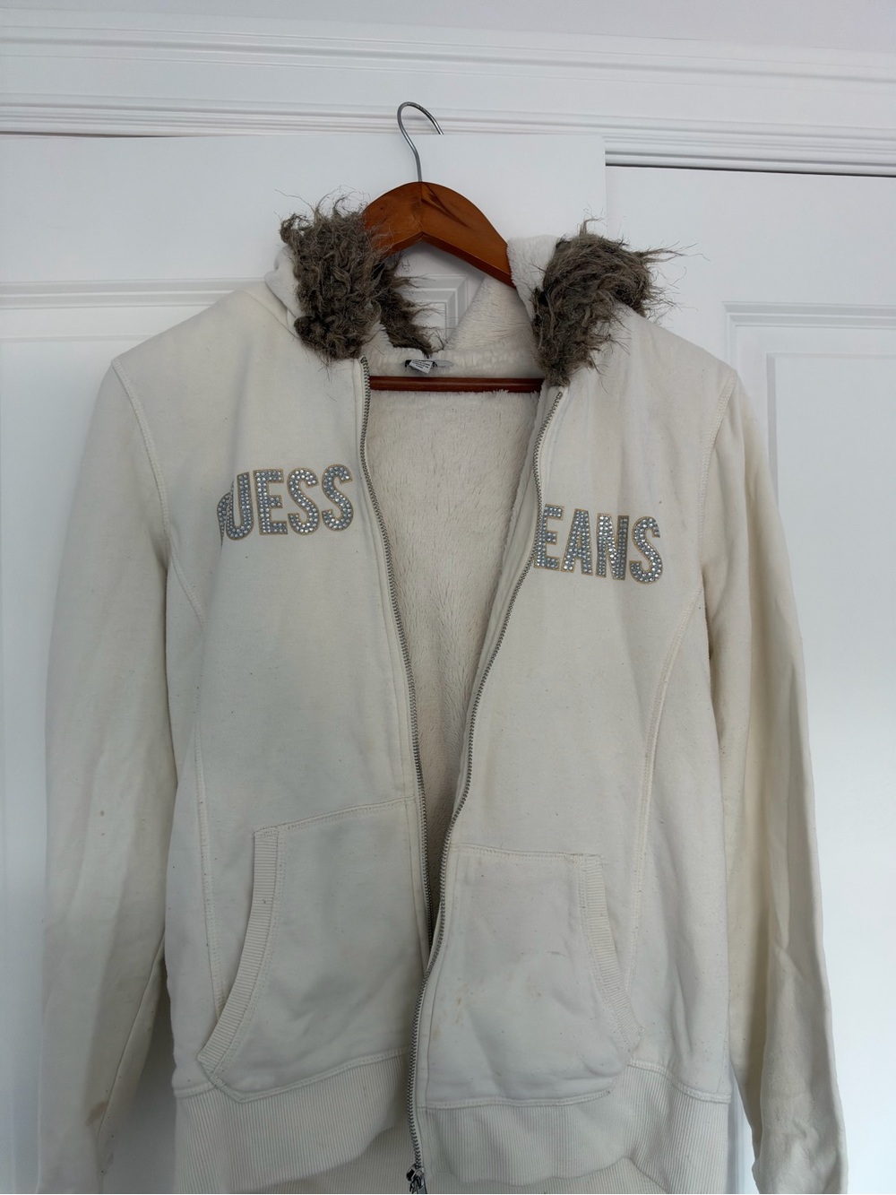 Guess Jeans Women's Cream Hooded Zip-Up Jacket